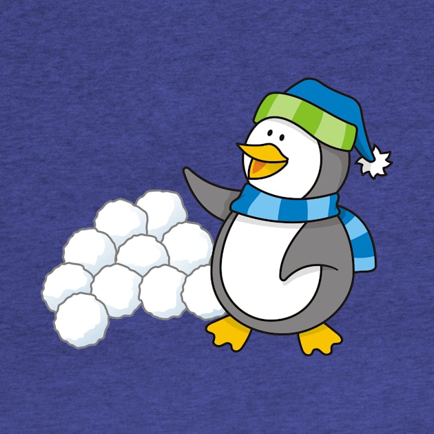 Little Penguin with Snow Balls Waving by sifis